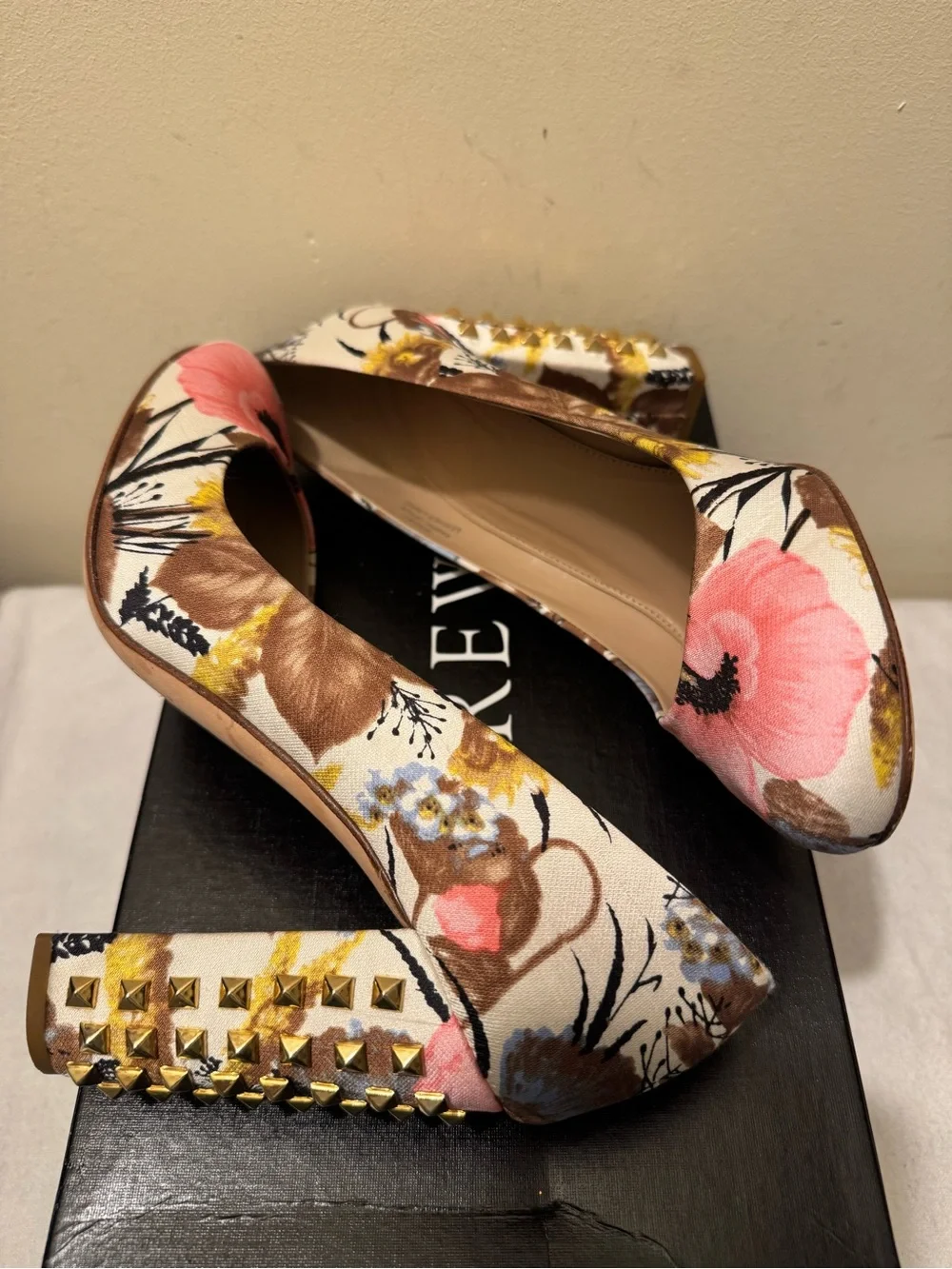 J.Crew Collection Etta Floral Studded Block Heel Pumps Size 8 Box Dust Bag